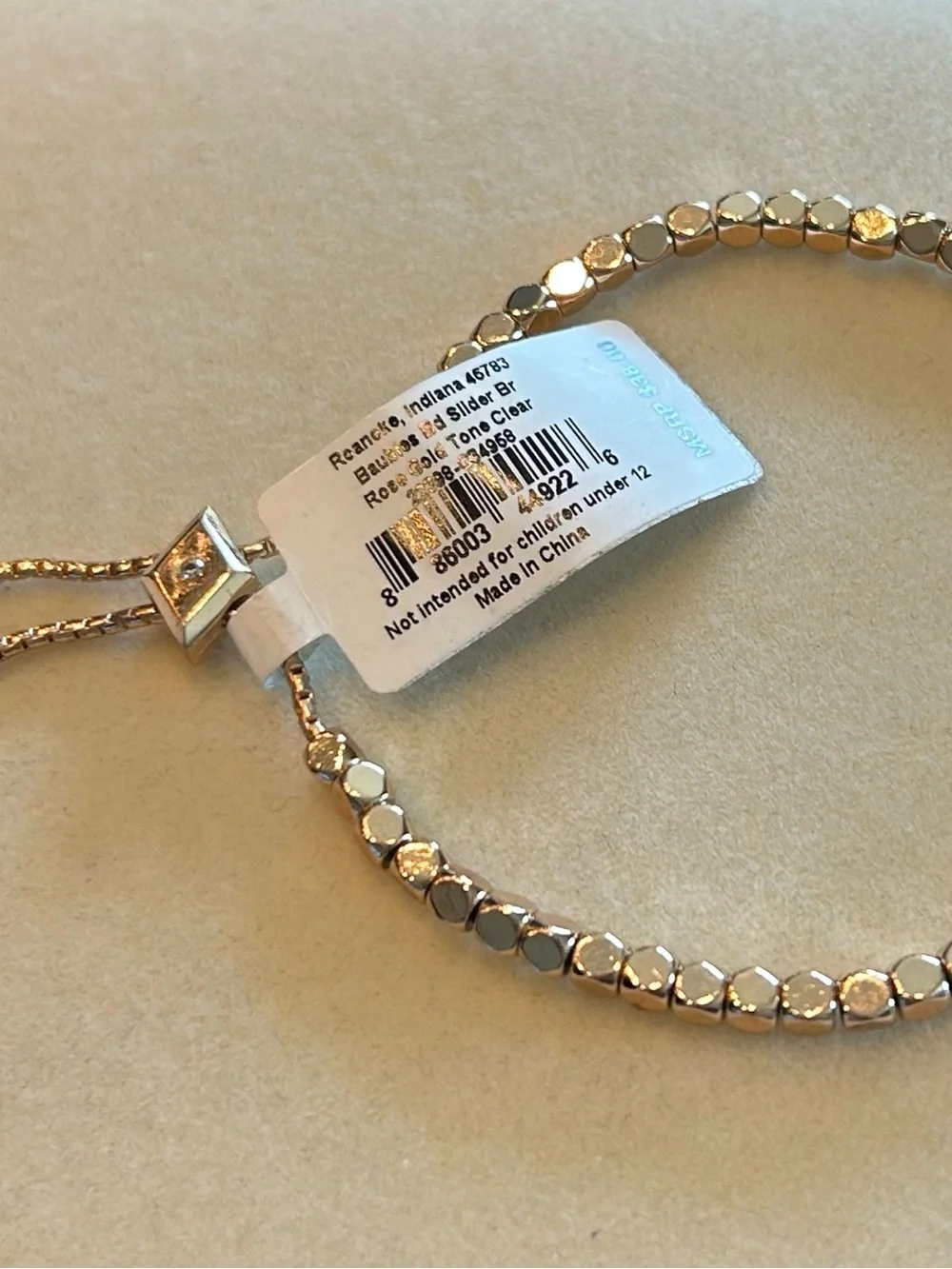 Vera Bradley NWT Baubles Bead Slider Bracelet Rose Gold Tone Crystal Pavé